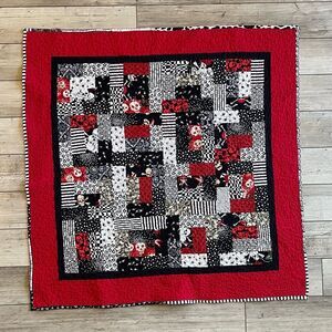Handmade | Red and Black Skull Patchwork Quilt | Size: 38x38 Inches